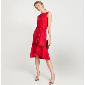 NOWT. CH Carolina Herrera Bateau Neckline Midi Length Dress Size 2 red